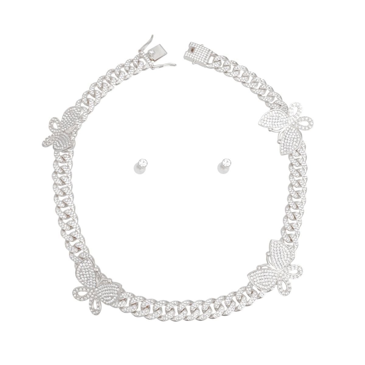 Iced Silver Butterfly Cuban Chain Set
