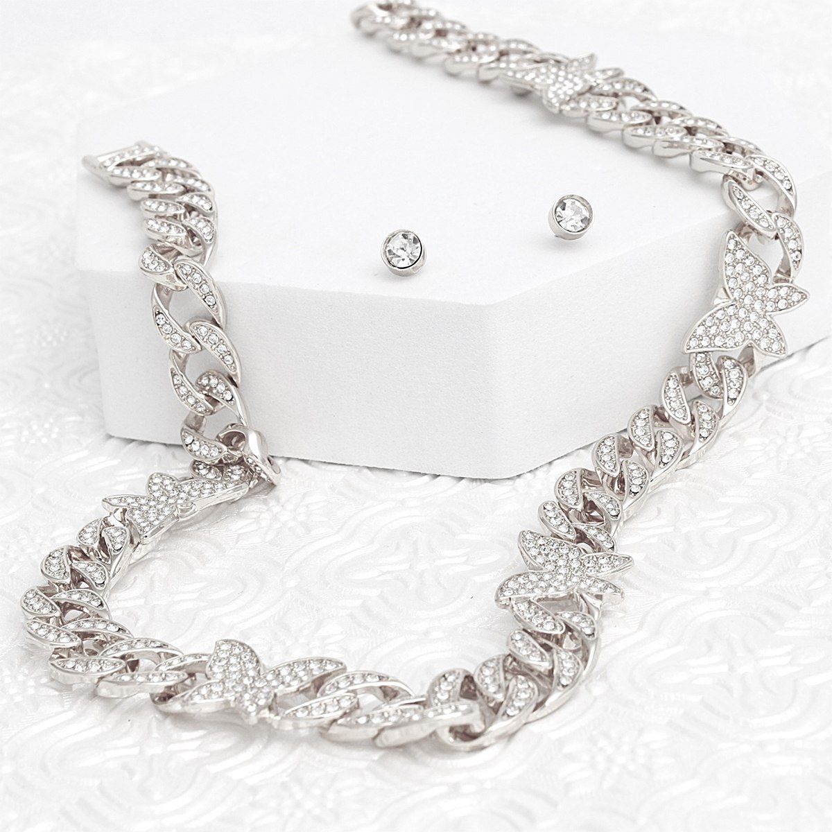 Chain Feminine Flair Iced Silver Butterfly Necklace
