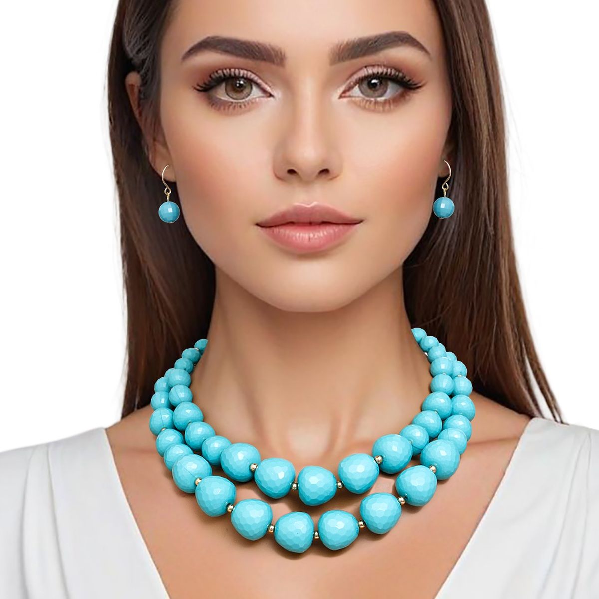 Beaded Turquoise Faceted Global Inspo Necklace