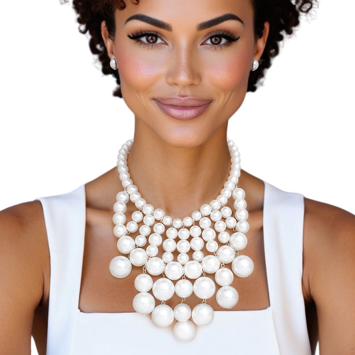 Pearl Bib White Ornate Chunky Drop Necklace Women