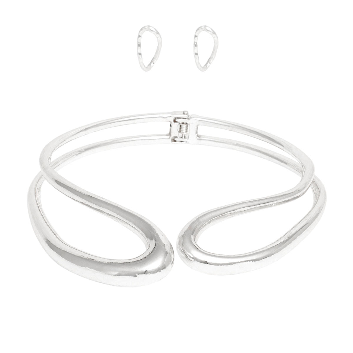 Choker Rigid Looped Silver Metal Hinge Collar