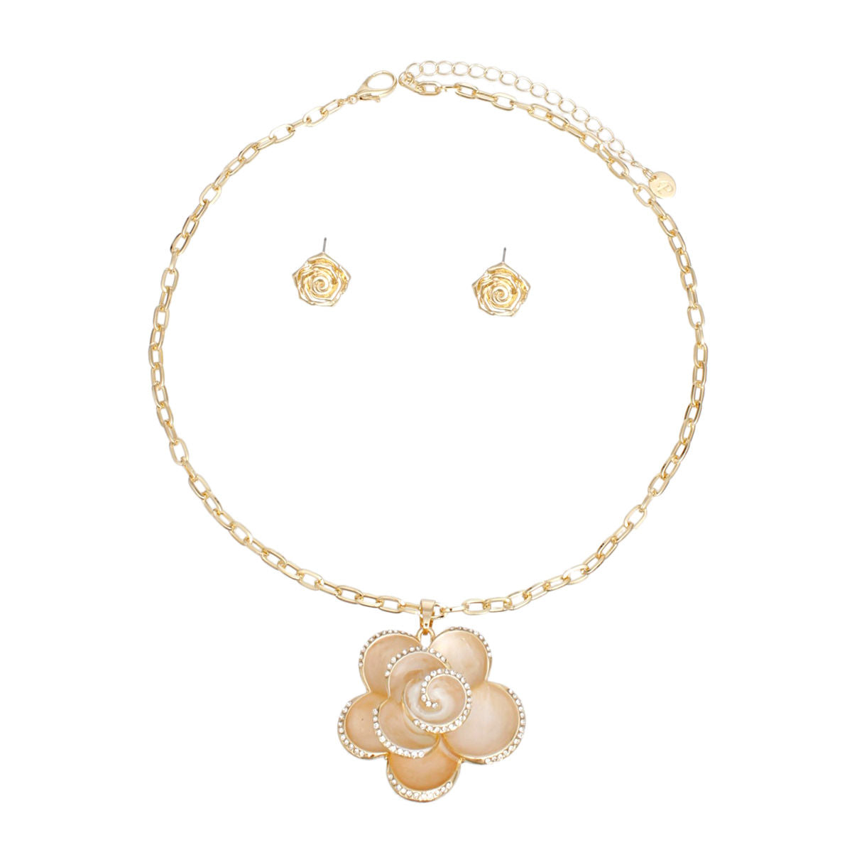 Pendant Cream 3D Rose Gold Chain Set for Women