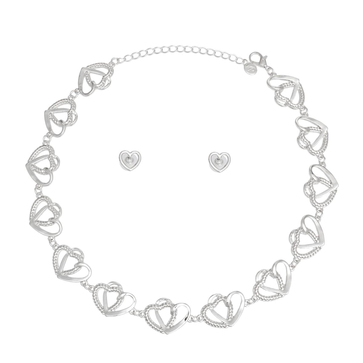 Chain Necklace Silver Linked Hearts Set for Women