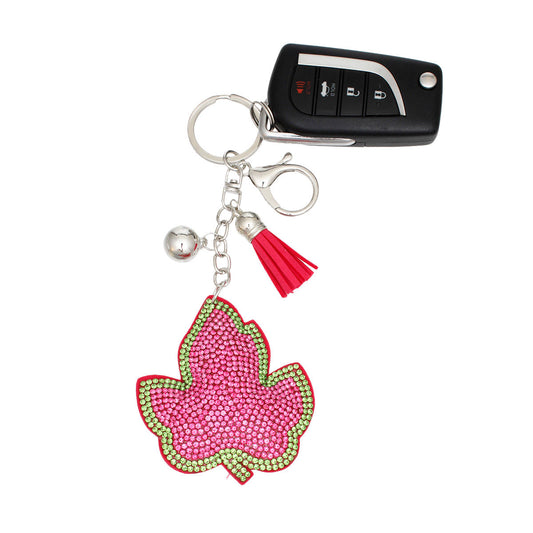 Keychain AKA Silver Pink Green Ivy Leaf for Women