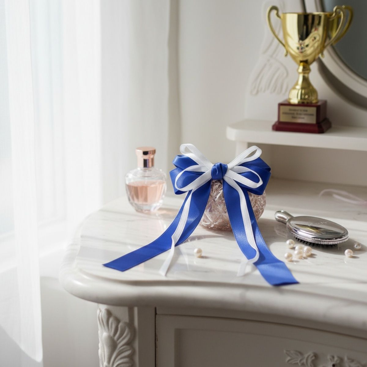 ZPB Merch Blue White Ribbon Hair Bow Clip