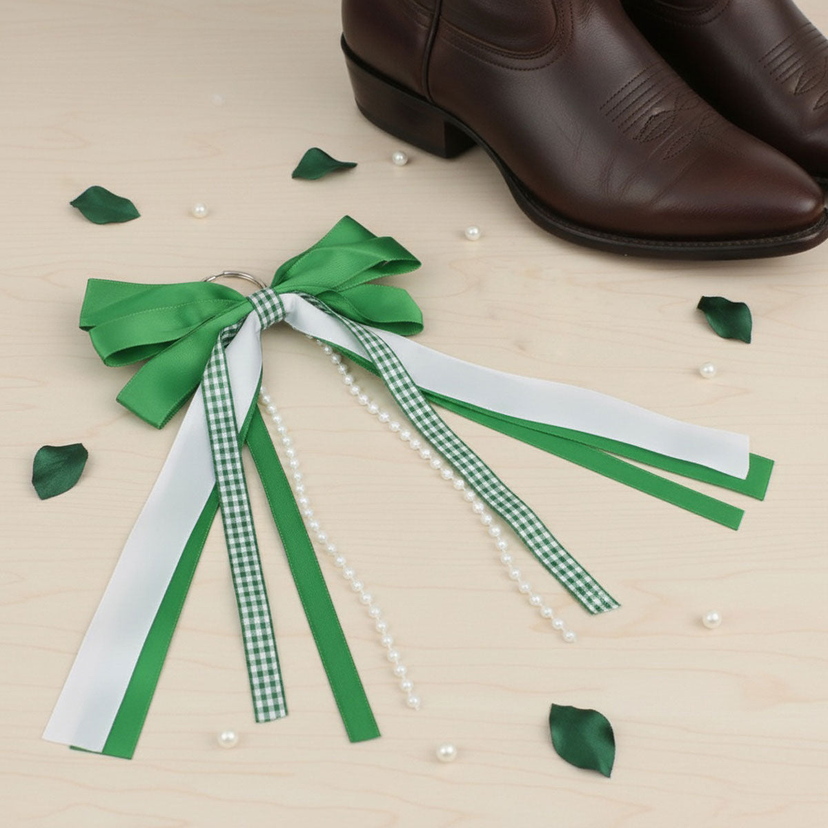 AKA Boots on the Ground Green White Boot Bow