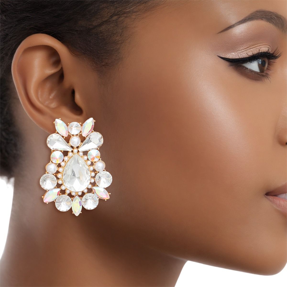 Studs Exquisite Gold Crystal Pearl Earrings
