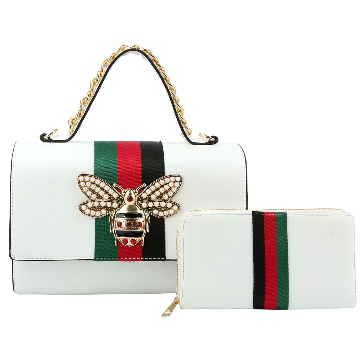 Striped Chic: White Satchel Set