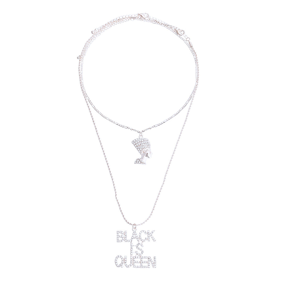 Silver Double Chain Black is Queen Necklace