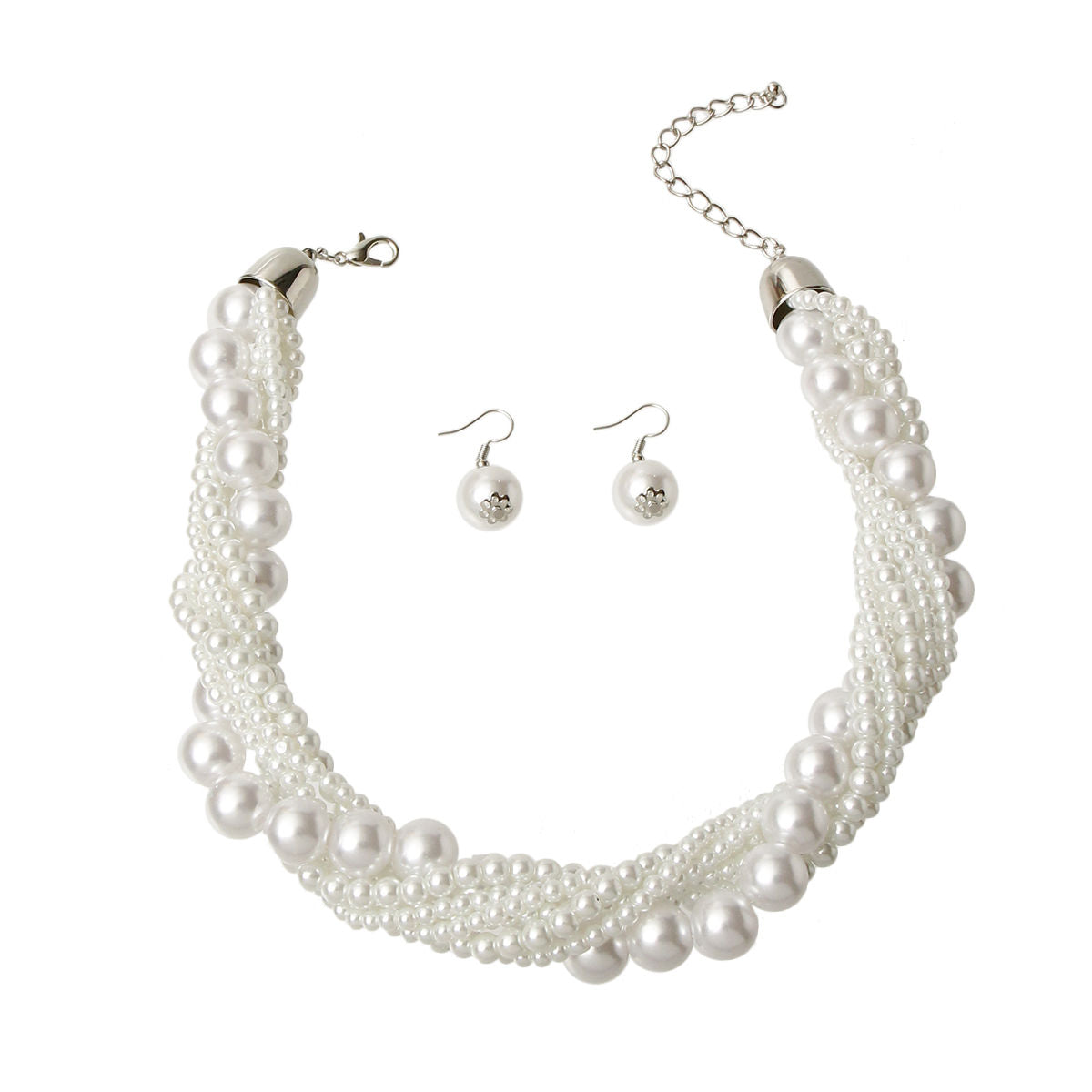 White Pearl Twisted Necklace Set