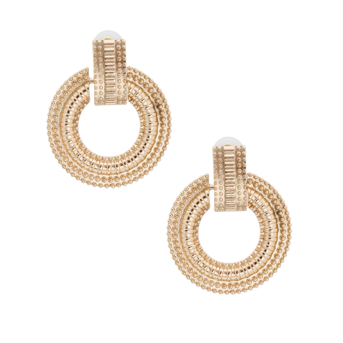 Gold Patterned Metal Circle Studs