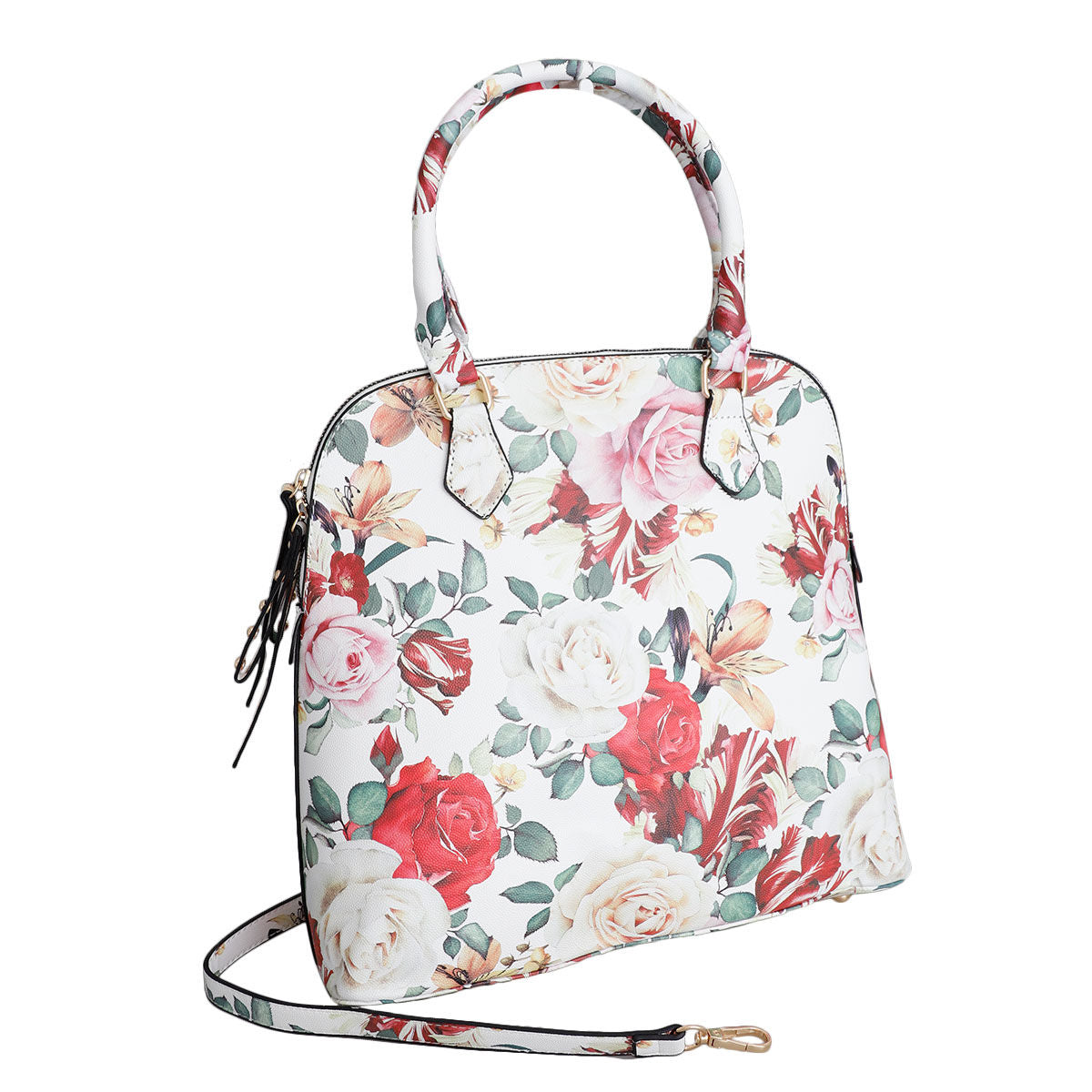 White Floral Tall Dome Satchel Bag Set