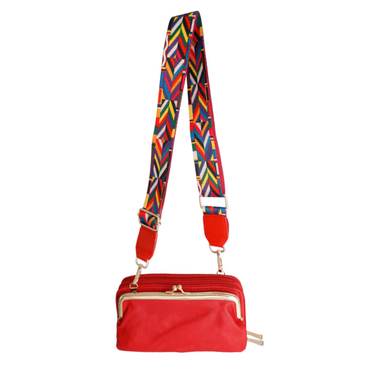 Multi Geometric Red Bag Strap