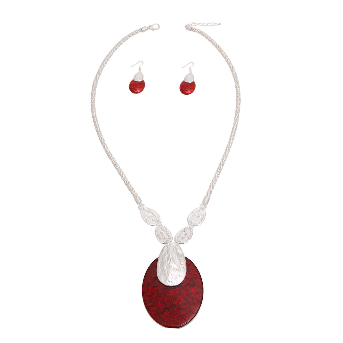 Long Silver and Red Oval Set