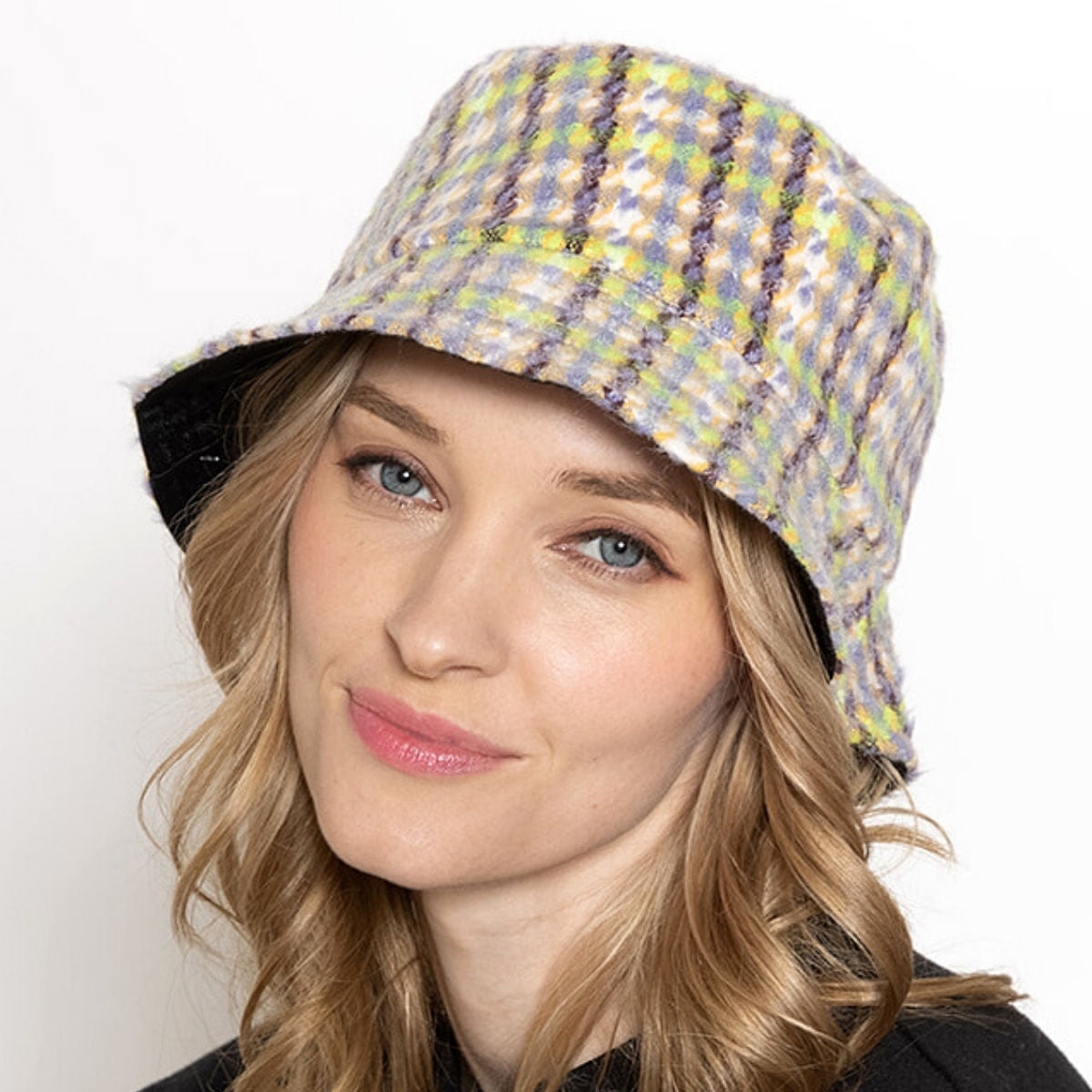 Lavender Plaid Woolen Bucket Hat