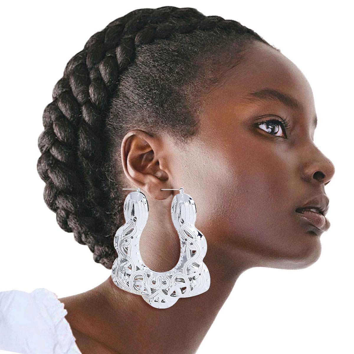 Trapezoid Silver Filigree Hoops