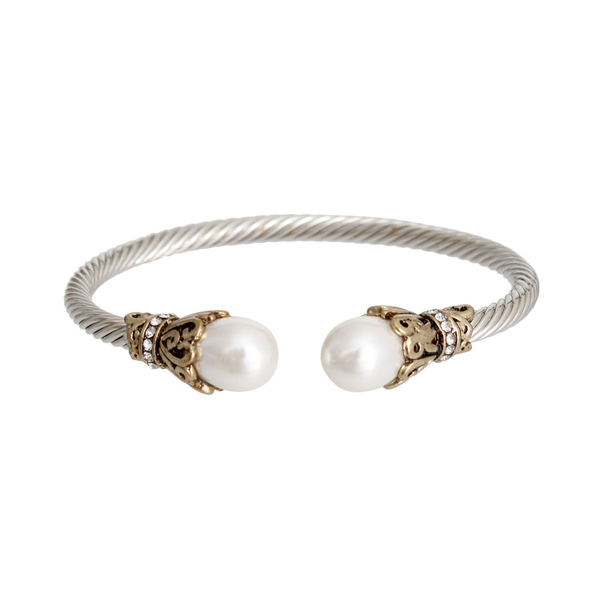 White Pearl Filigree Cable Bangle