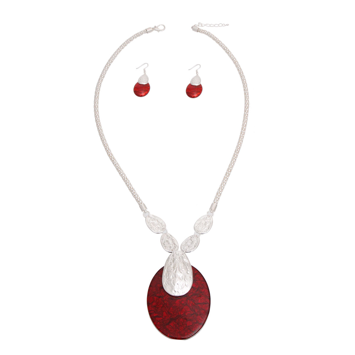 Long Silver and Red Oval Set