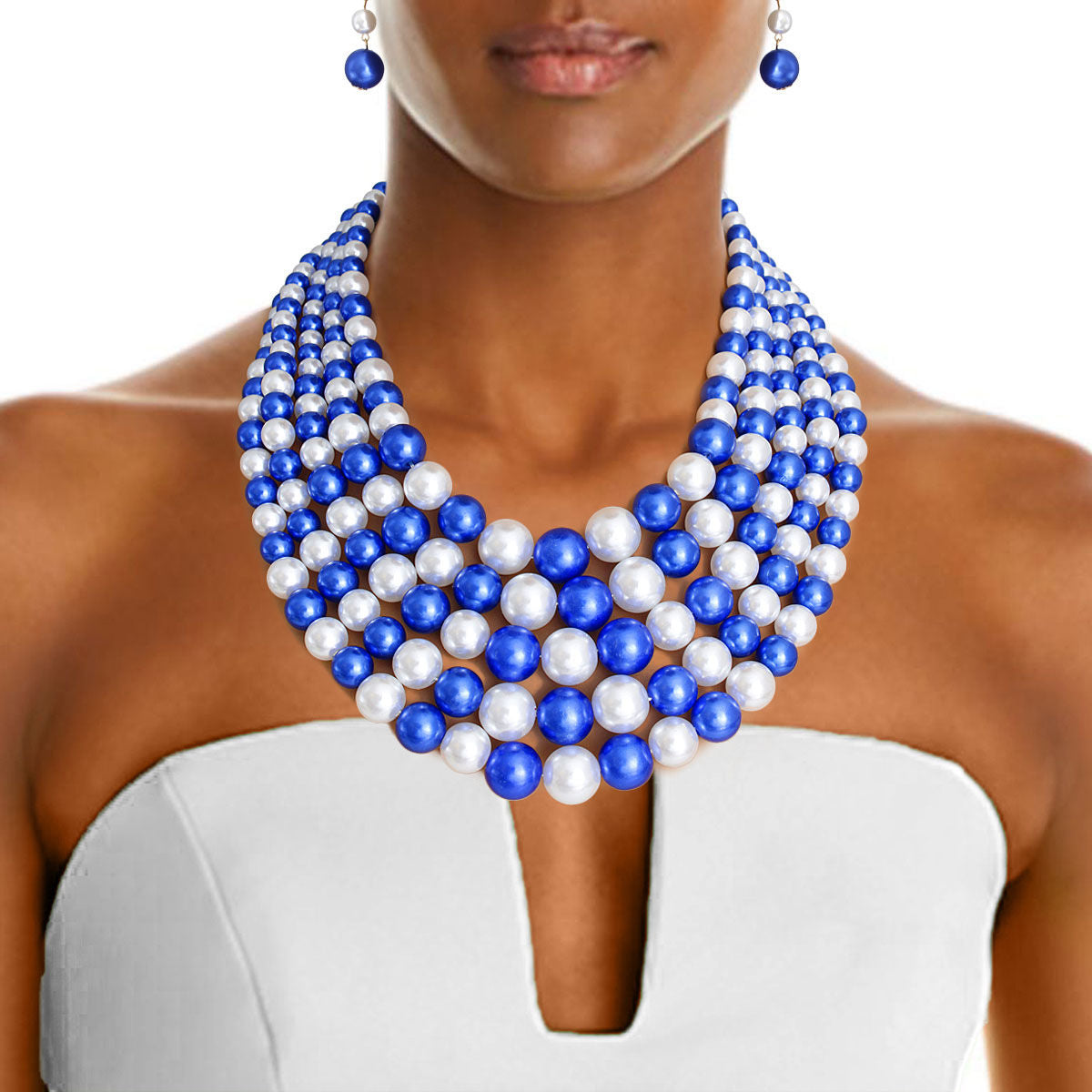 Blue and White Pearl 5 Strand Set