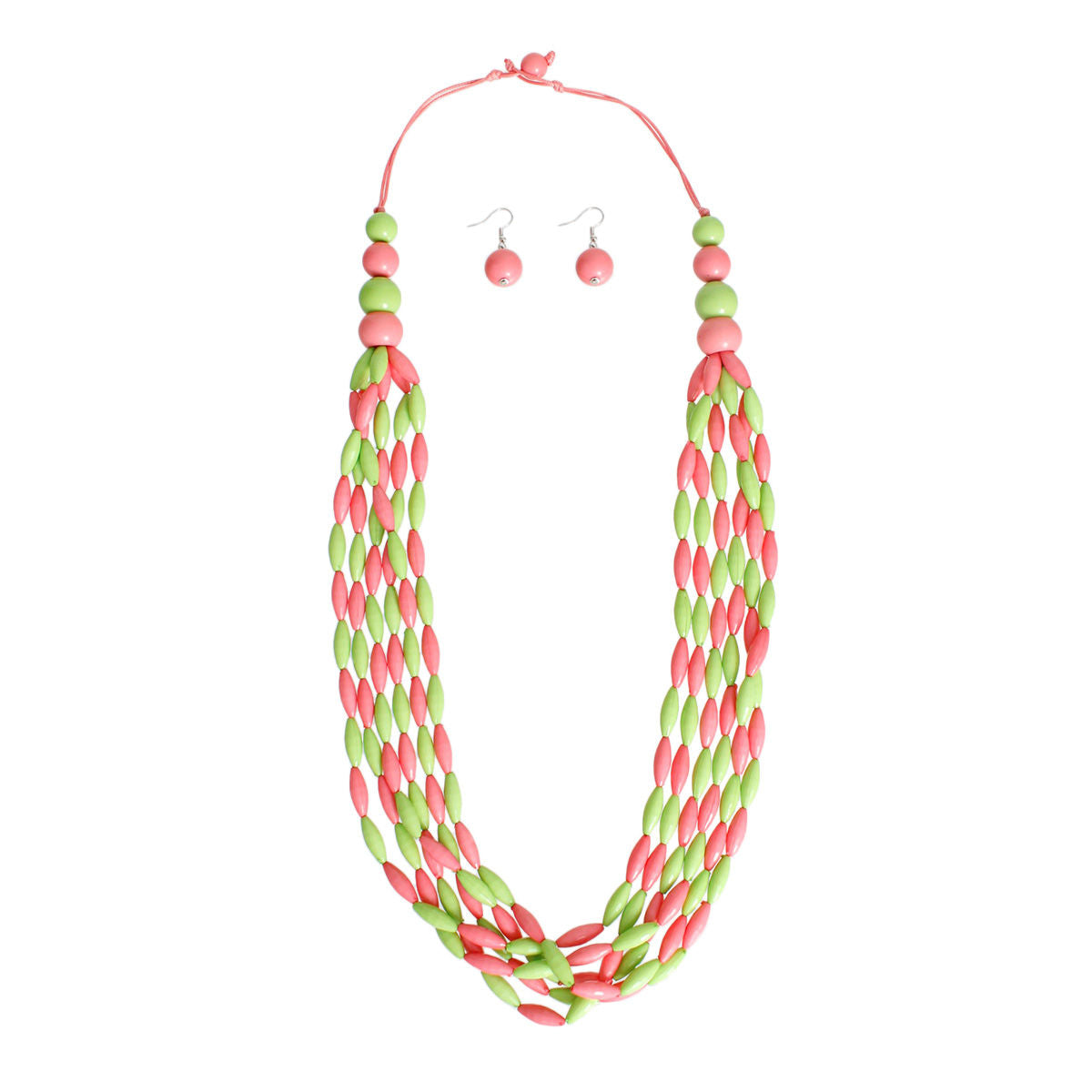 Long Pink Green Toggle Necklace