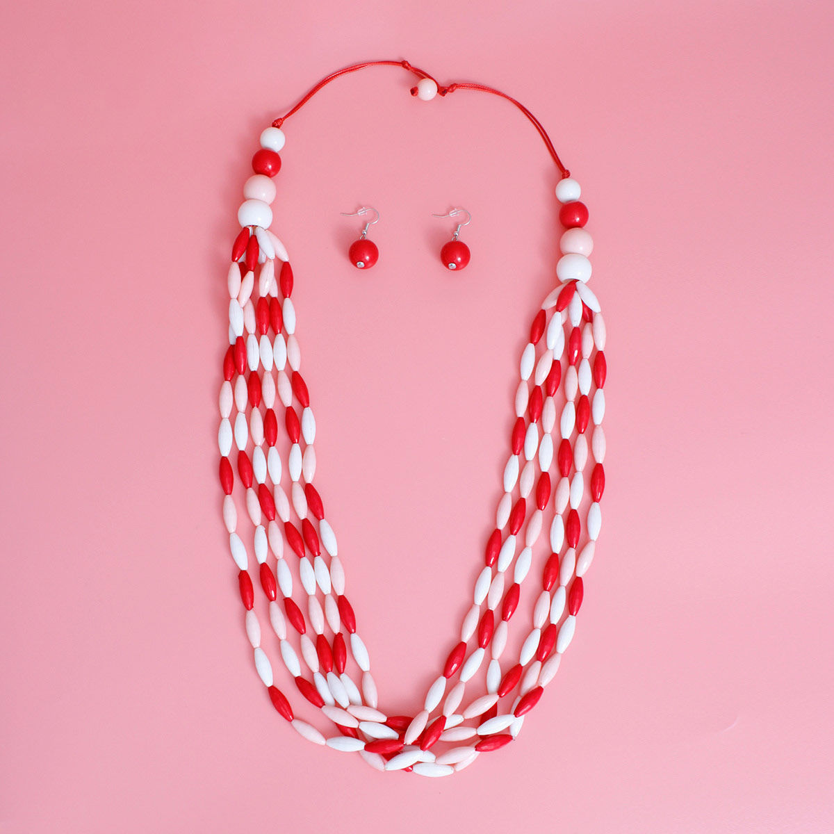 Long Red White Toggle Necklace