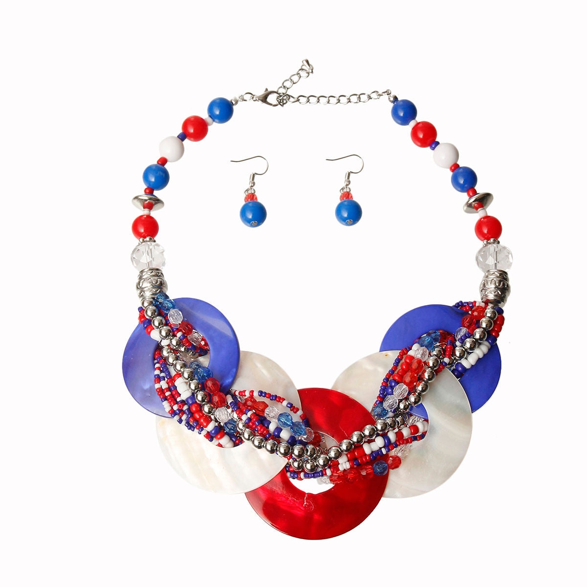 Patriotic Beaded Disc Necklace