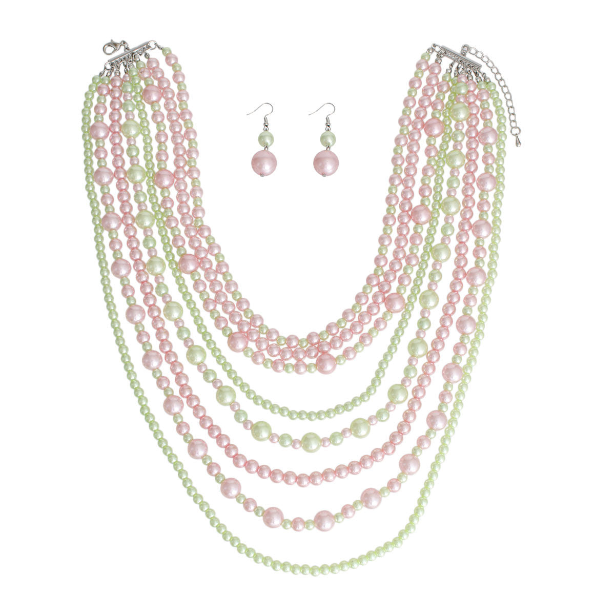 Pink Green Pearl 8 Strand Set