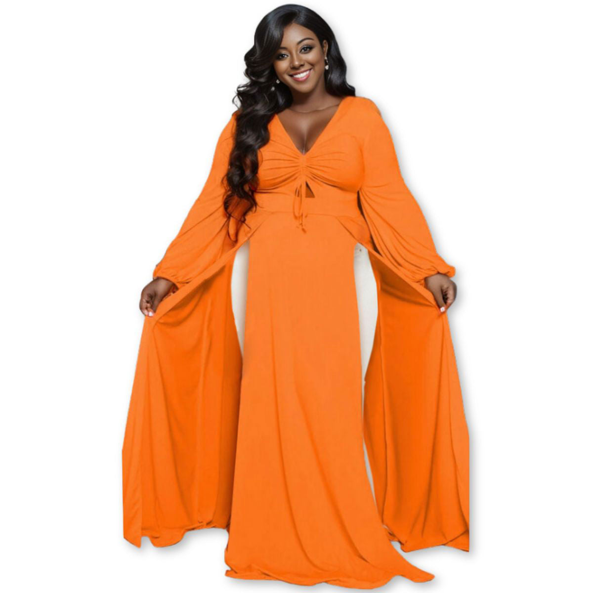 1XL Bright Orange Sexy Slit Dress