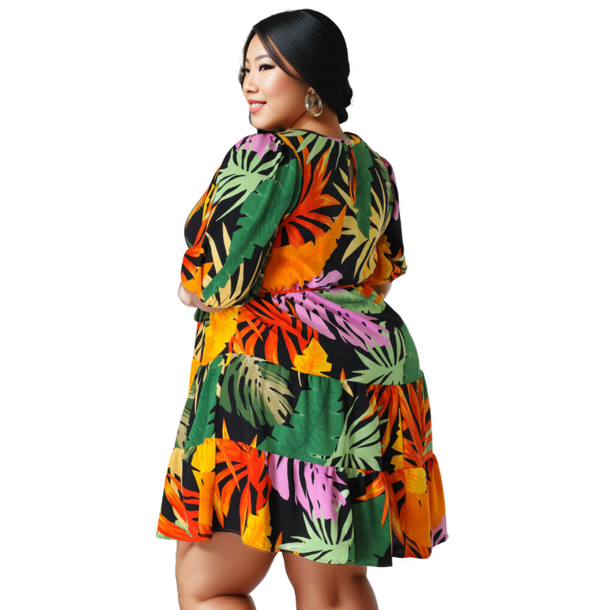 1XL Tropical Print Apron Dress