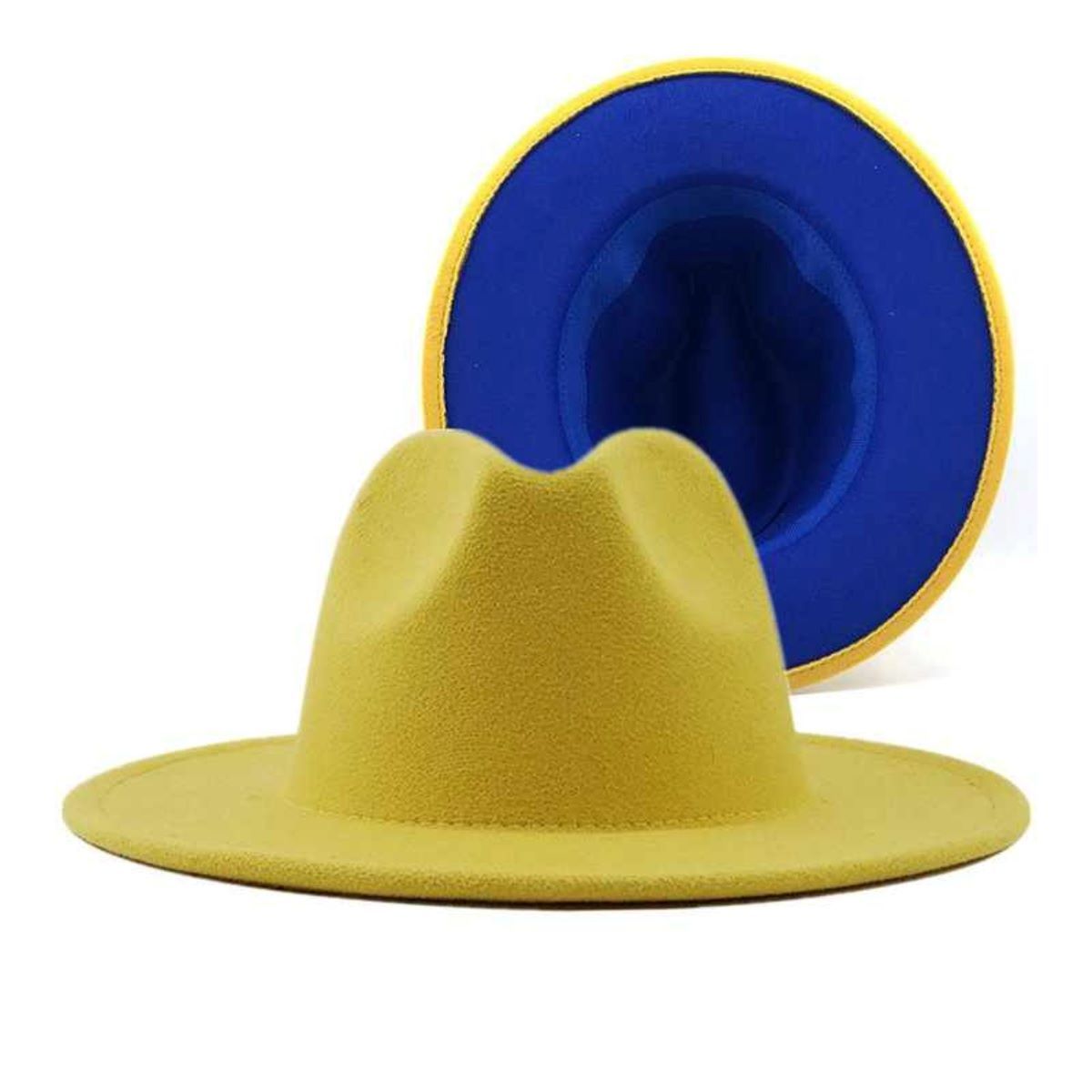 Fedora Yellow Blue Two Tone Wide Brim Hat Women