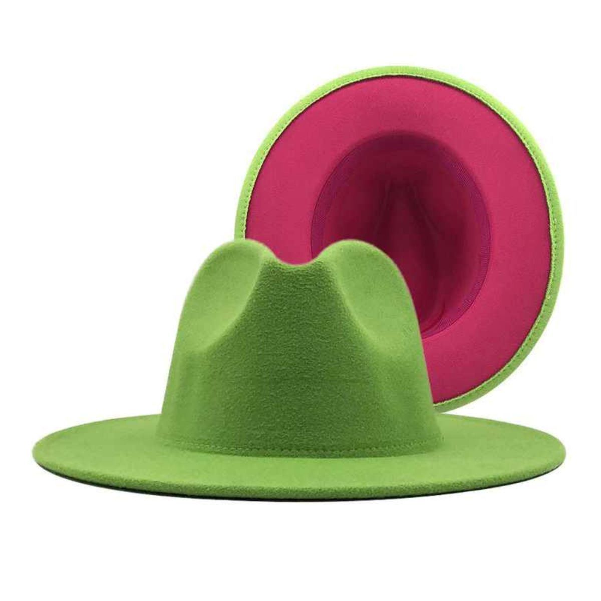 Fedora Green Pink Two Tone Wide Brim Hat for Women