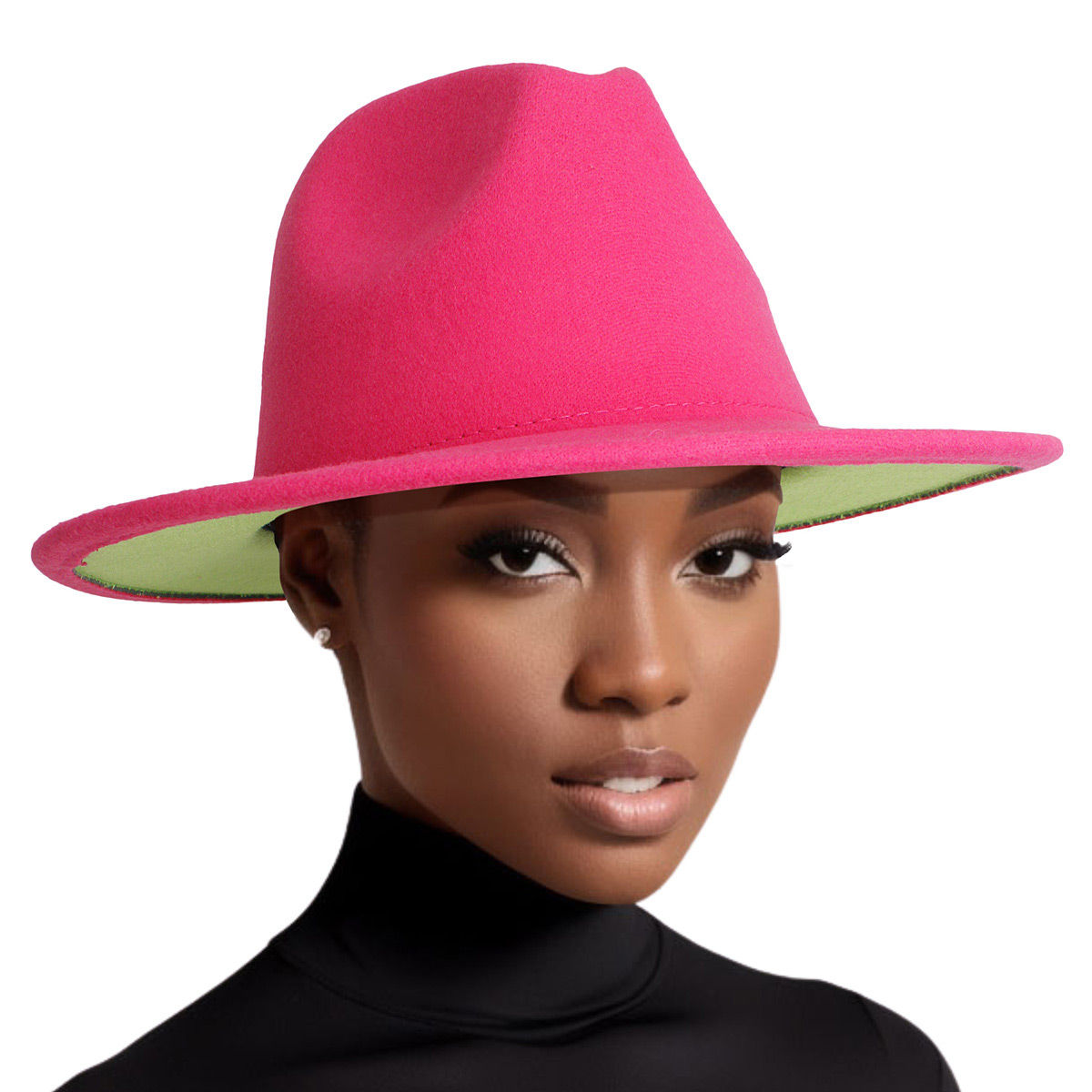 Fedora Pink Green Two Tone Wide Brim Hat for Women