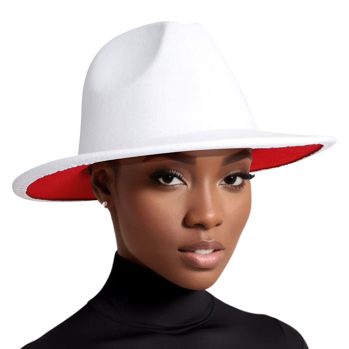 Fedora White Red Two Tone Wide Brim Hat for Women