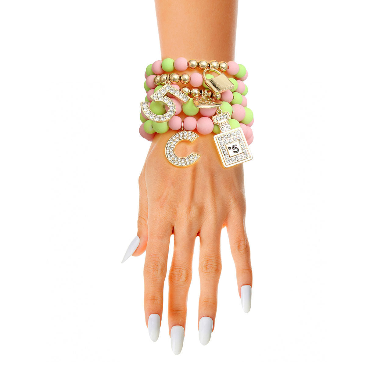 Matte Pink and Green No.5 Boutique Charm Bracelets