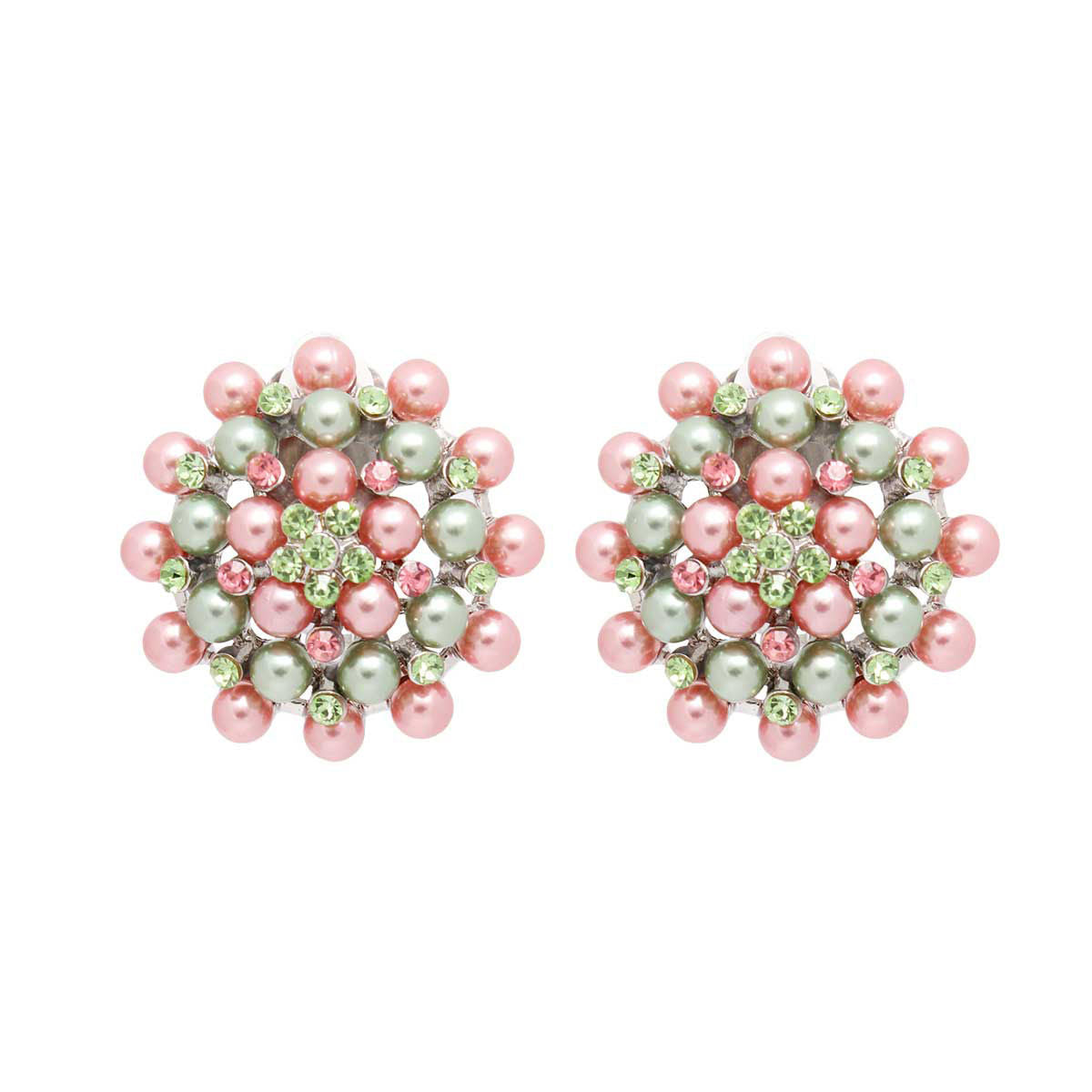 Clip On Pink Green Small Pearl Earrings for Women