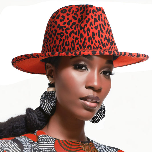 Rust Orange Leopard Fedora