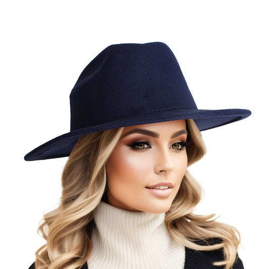 Navy Solid Color Fedora