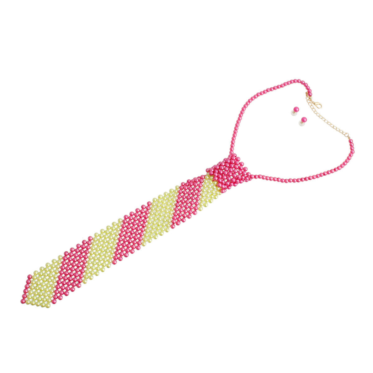 Pink Yellow Pearl Stripe Tie Choker