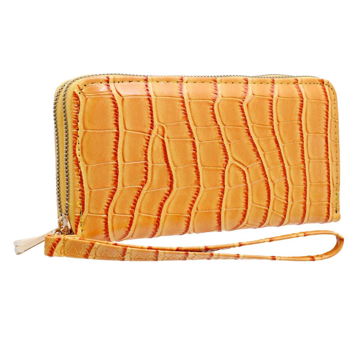 Yellow Croc Double Zipper Wallet