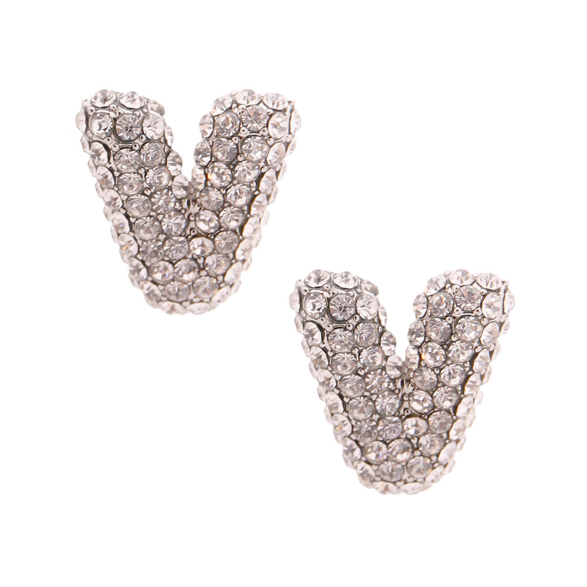 V Rhinestone Silver Studs