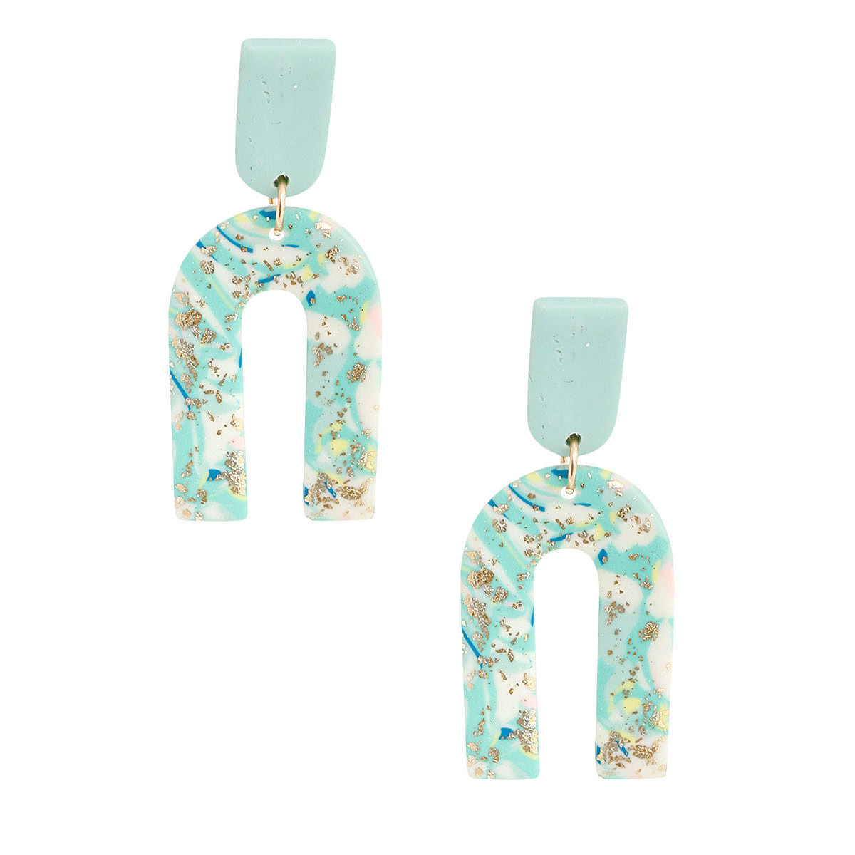 Turquoise Marbled Clay U Drop Earrings