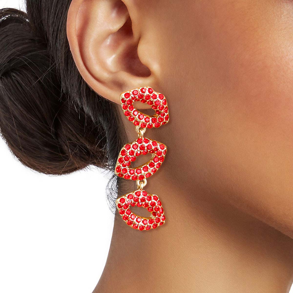 Red Triple Lips Earrings