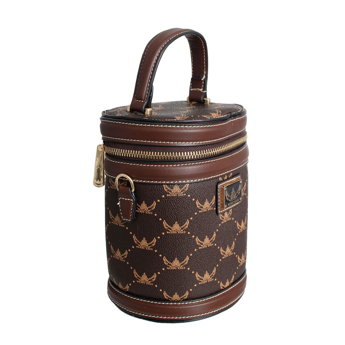 Dark Brown Top Handle Barrel Clutch