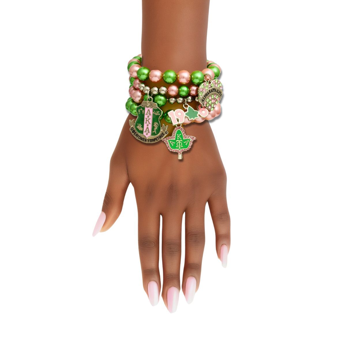 Sorority Inspired Pink Green Pearl Bracelets