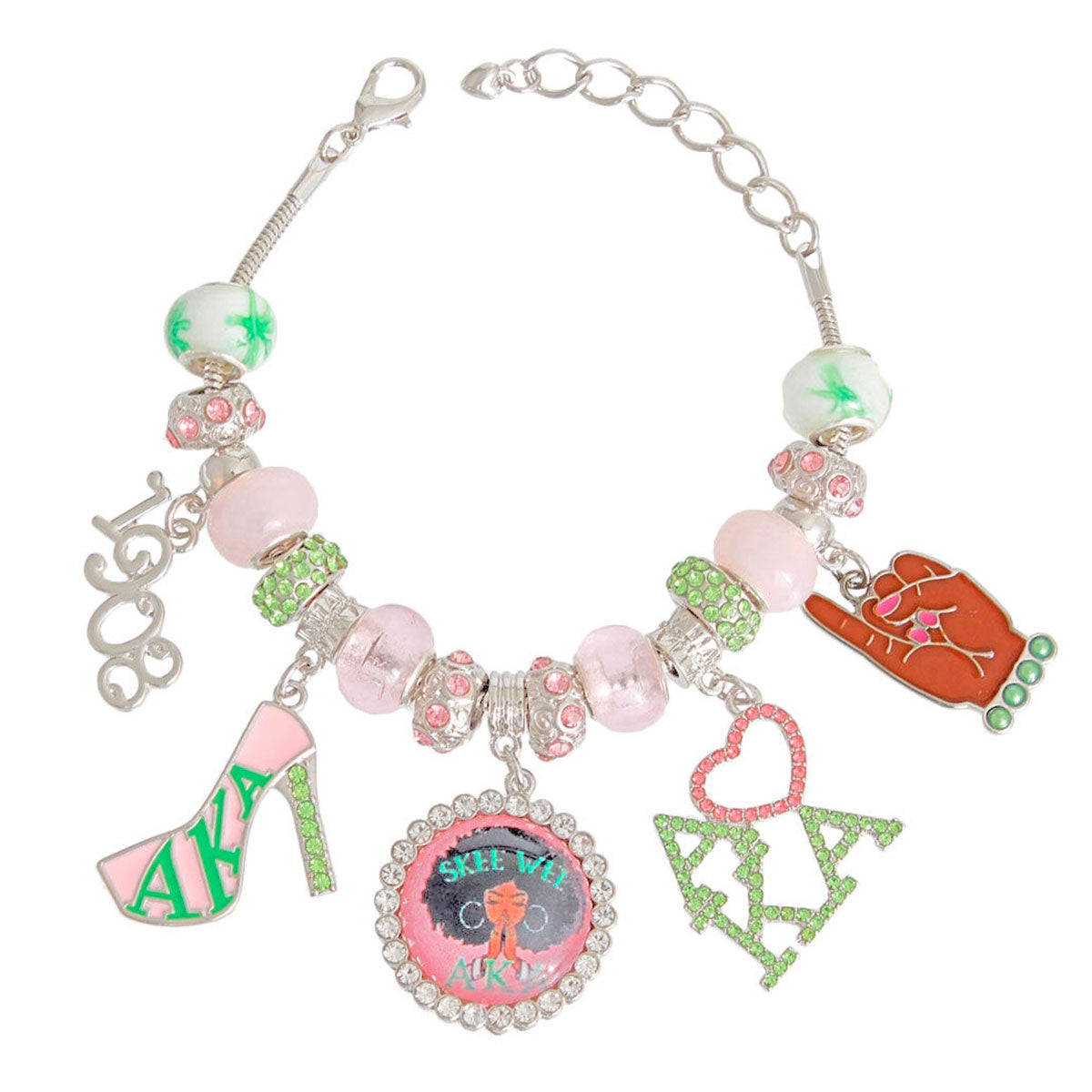 Pink Green Sorority Charm Bracelet