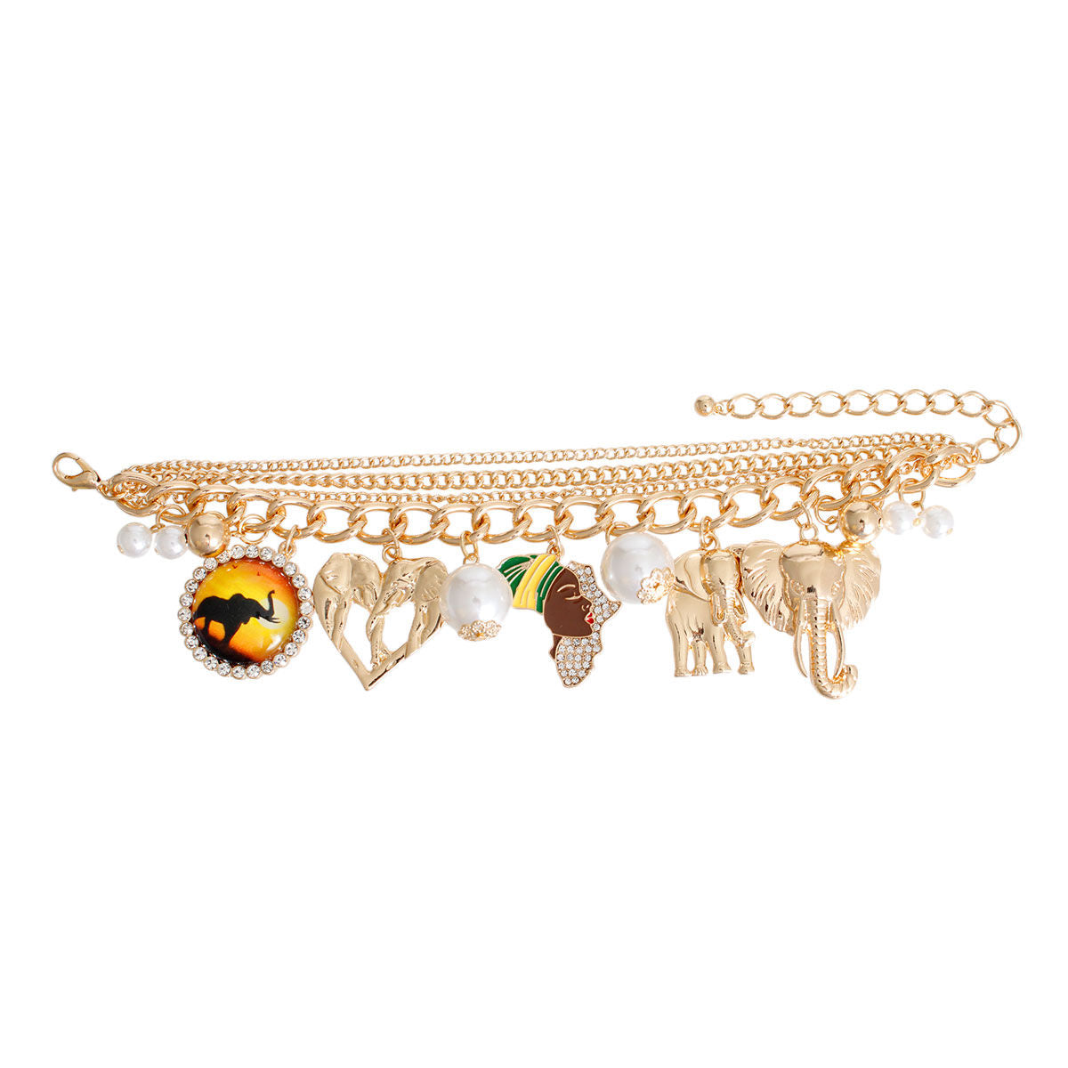 Gold African Elephant Charm Bracelet