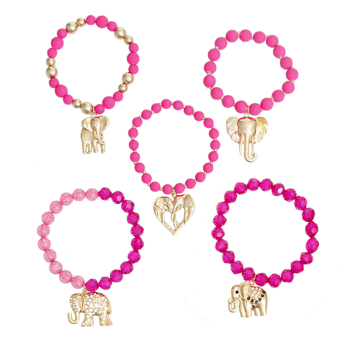 Mixed Fuchsia Bead Elephant Bracelets