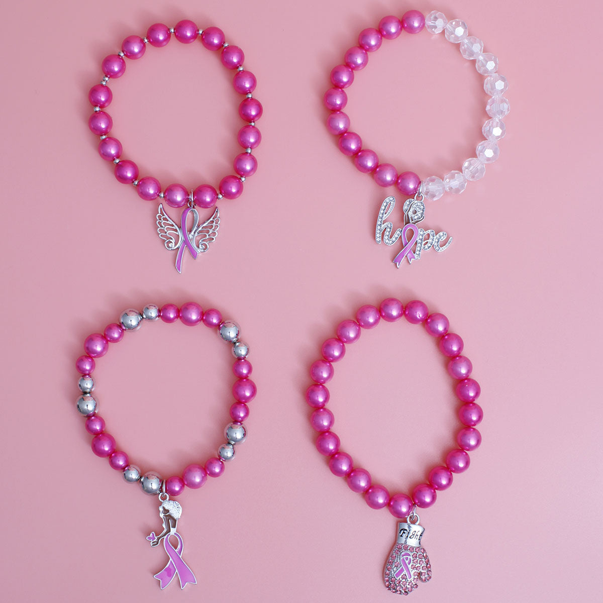 Pink Pearl Cancer Charm Bracelets