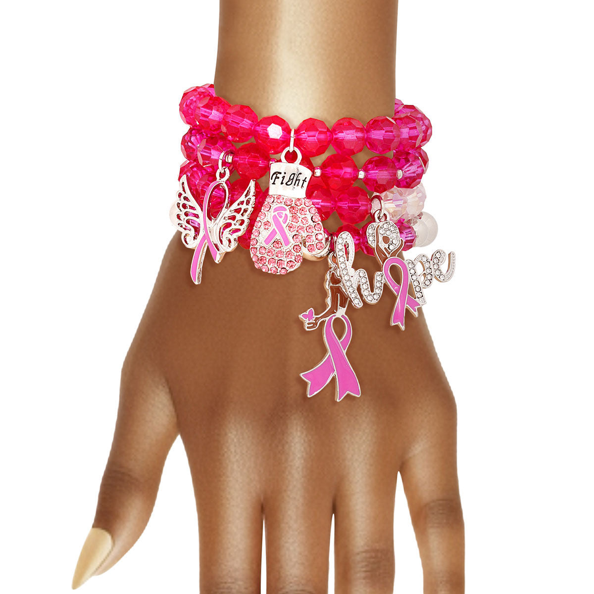 Pink Glass Bead Cancer Bracelets