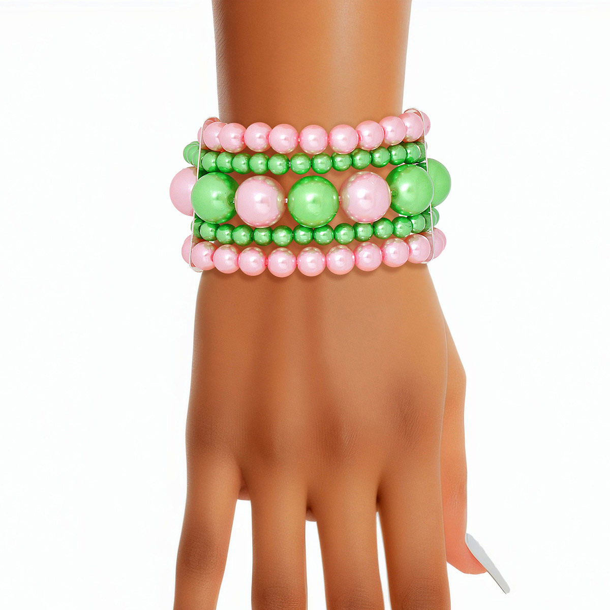 Bracelet Pink Green Stacked Pearls for Women